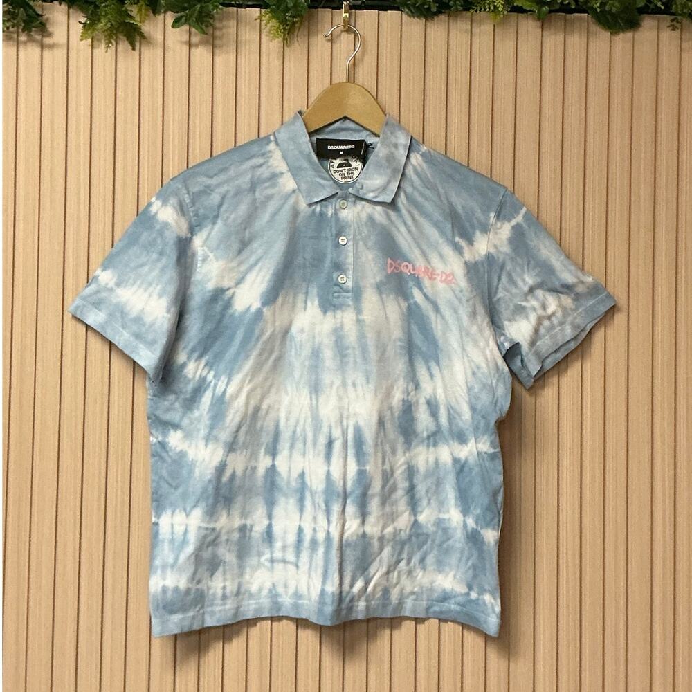 Dsquared2 Tie-Dye Waves Box Fit Polo Shirt Multi-Blue Size XS